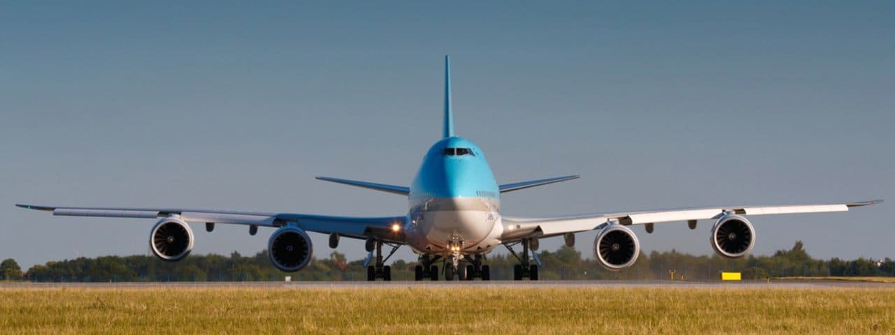 A Boeing 747-8i preparing for takeoff.