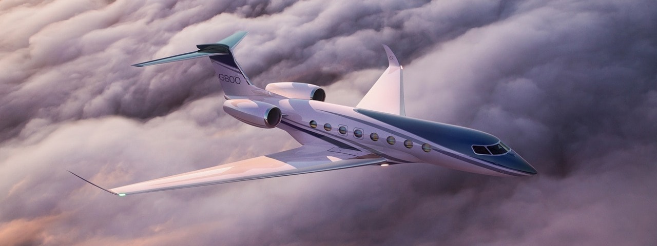 A Gulfstream G800 soaring above the clouds.
