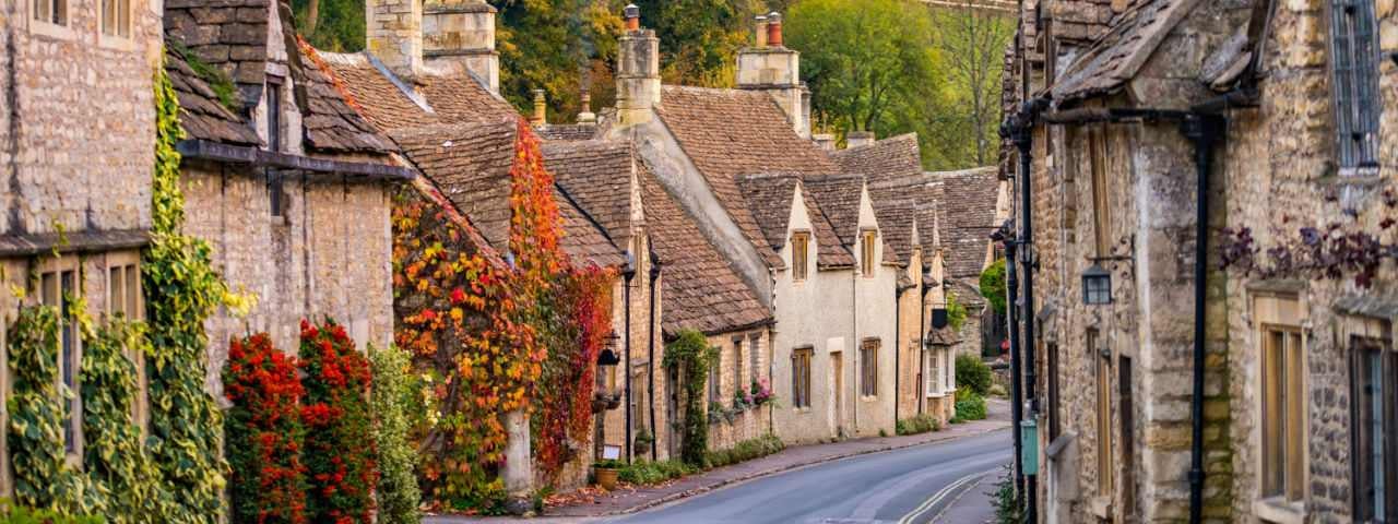A village lane in the Cotswolds.