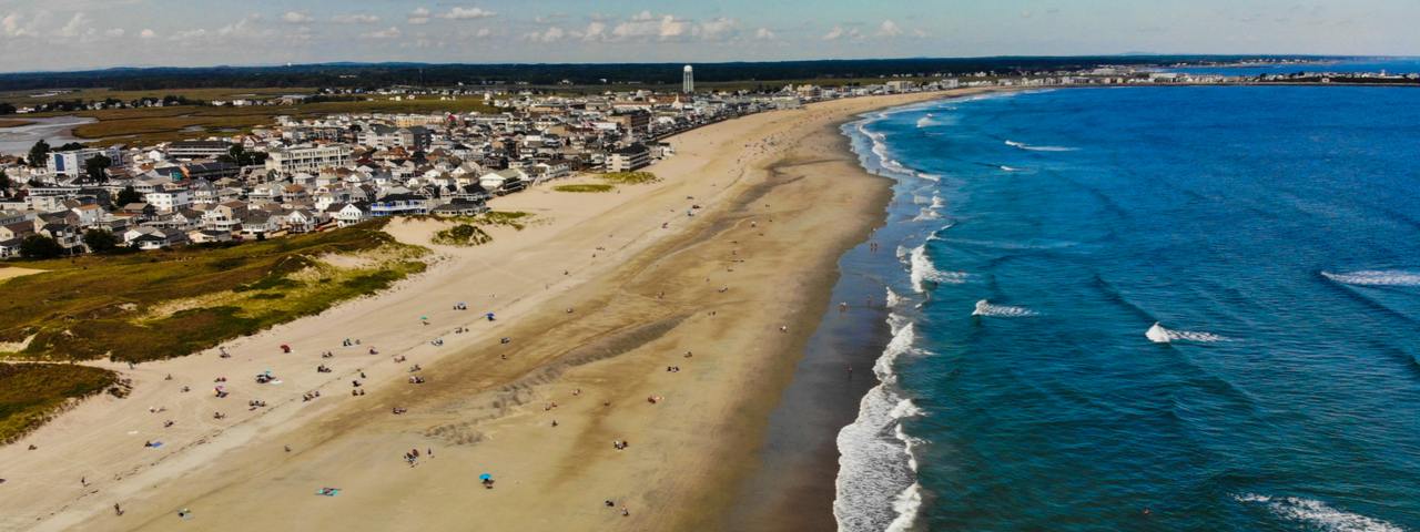 Aerial view of the beach in the Hamptons, New York.