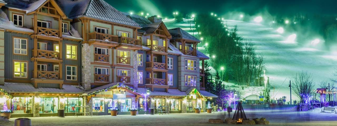 Blue Mountain Resort at night in Ontario, Canada.