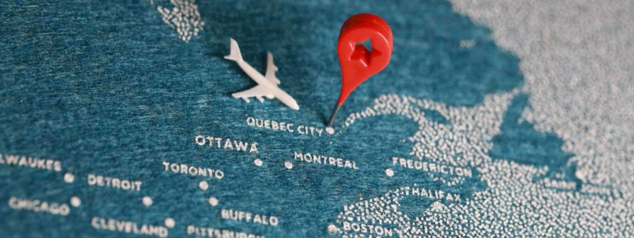 The red pin at Quebec City on a map