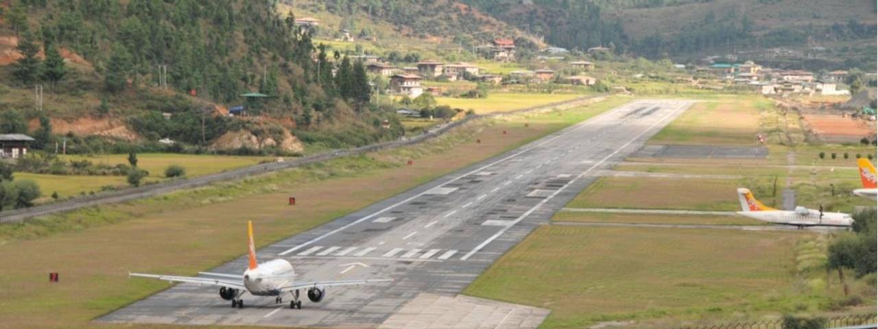 Runway strip at Paro Airport in Bhutan