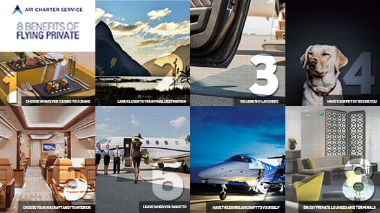 8 pictures of 8 benefits of flying by private jet