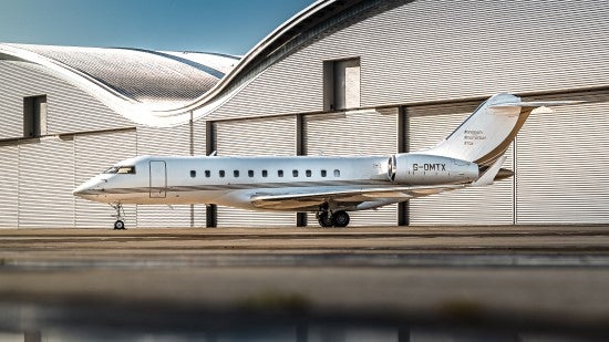 A private jet in front of the hangar