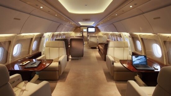 An interior design inside a private jet