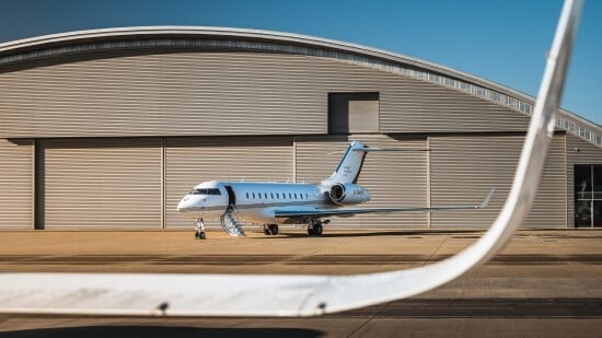 Private jet in front of the hangar