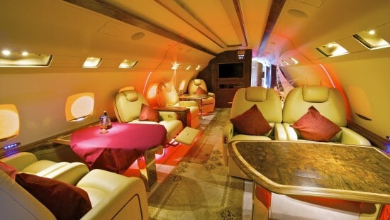 The interior design of a private jet