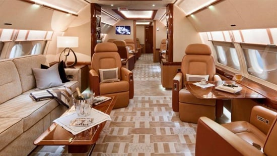 A luxury interior design of a private jet