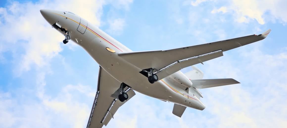 The Dassault Falcon 2000LX flying in the sky