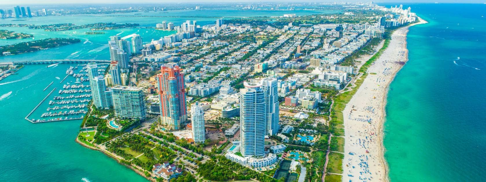 View of Miami south beach aerial Florida from private jet