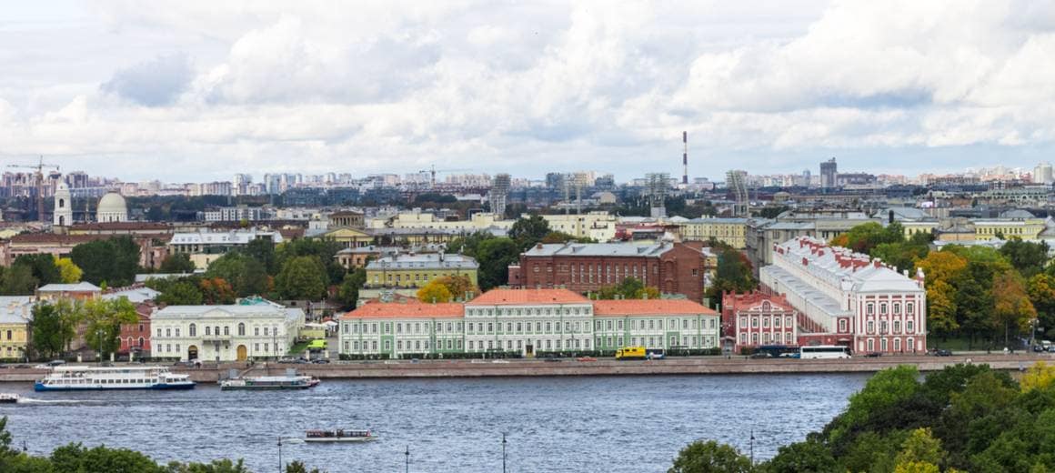View of the main building of St.Petersburg State University Across the Neva