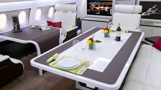 The dining area in an Airbus ACJ319.