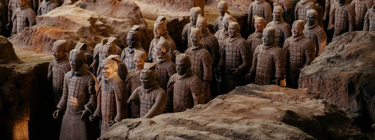 The discovered terracotta warriors in Xi’an.