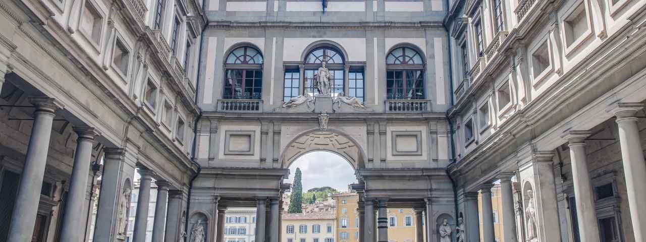 The inner courtyard at the Uffizi Gallery.