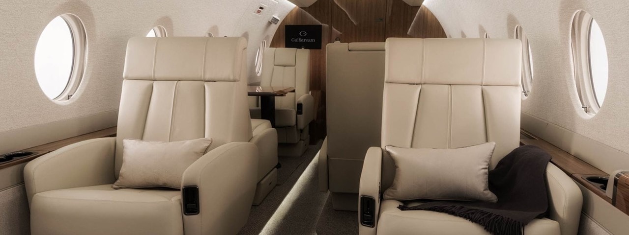 The interior of a Gulfstream G280 with its executive seating.