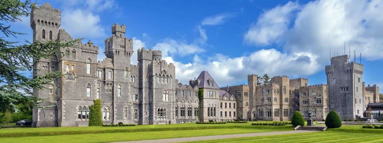 Ashford Castle is a medieval and Victorian castle that has been expanded over the centuries in Ireland.
