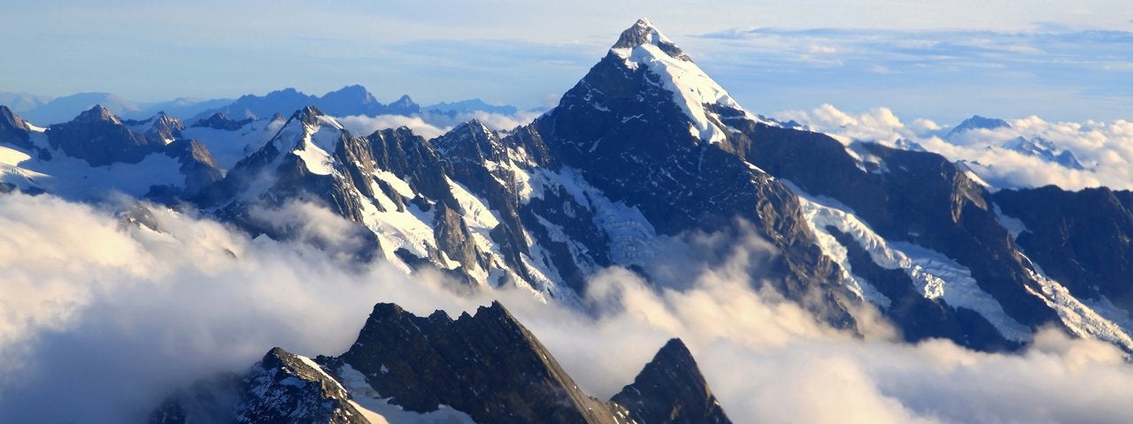 The Mount Cook Range, Southern Alps, in New Zealand.