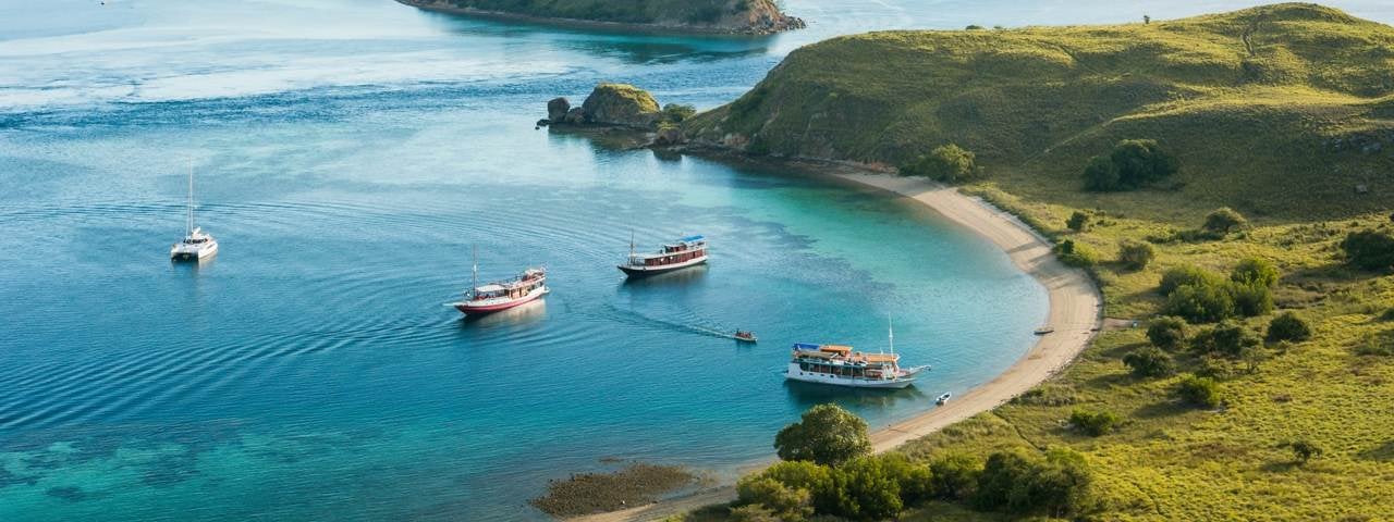 Tourist boats moored at the Komodo Island National Park.