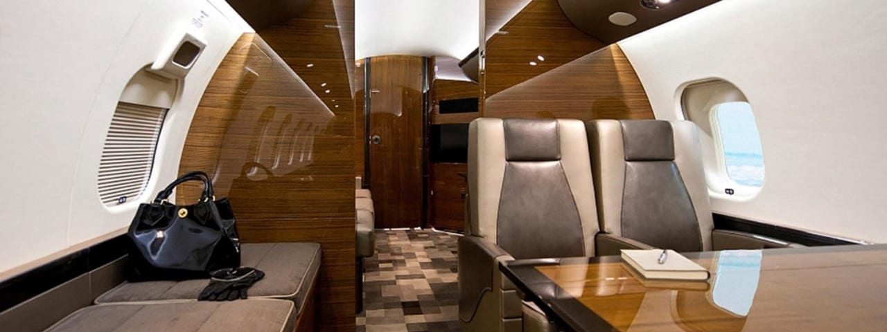 A beautiful interior of a private jet.