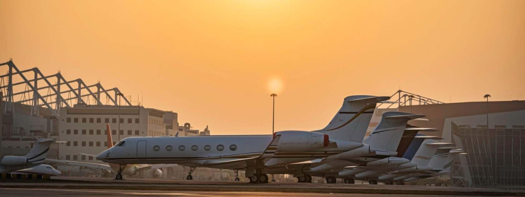 Private jets on the airstrip