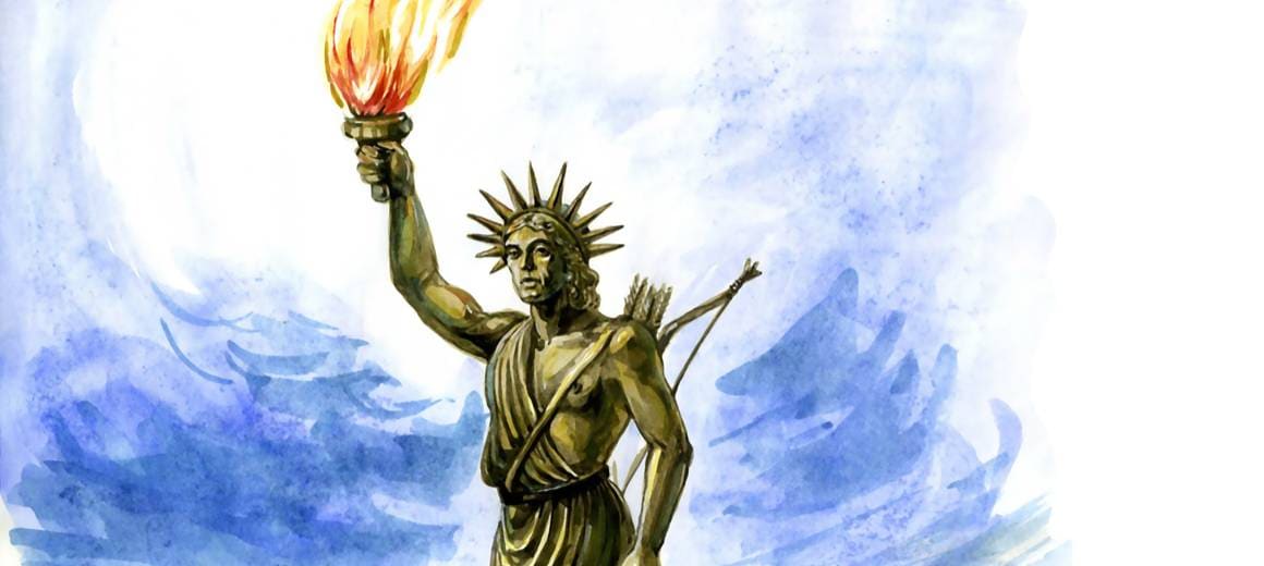Colossus of Rhodes with flaming torch