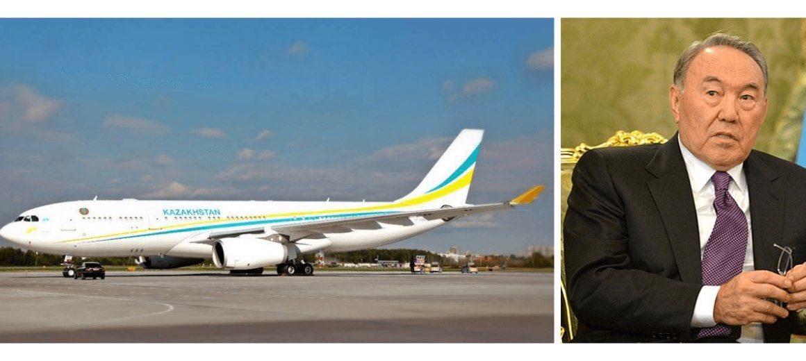 Nursultan Nazarbayev featured alongside his private aircraft