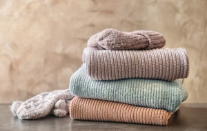 A neat pile of warm clothing