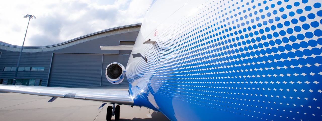 Close up to the side of private jet.