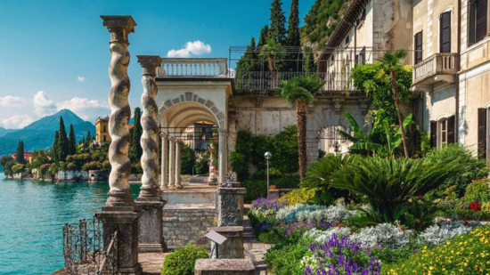 A beautiful terrance flower garden at Villa Monastero next to Lake Como.