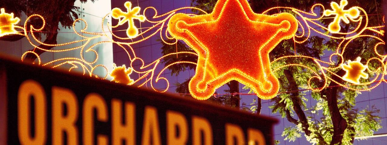 Christmas decorations on Orchard Street in Singapore.