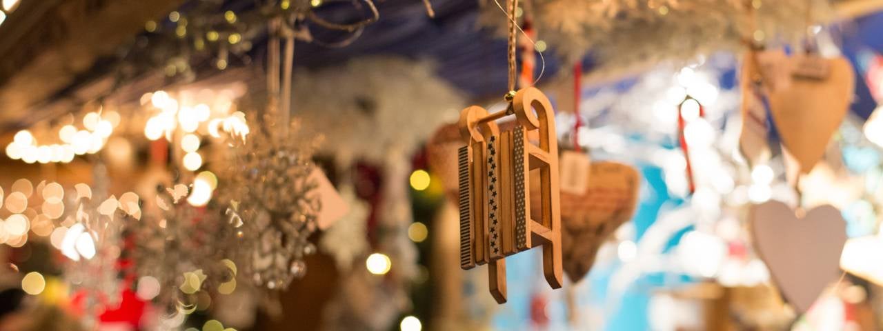 An ornament shop at a Toronto Christmas market.