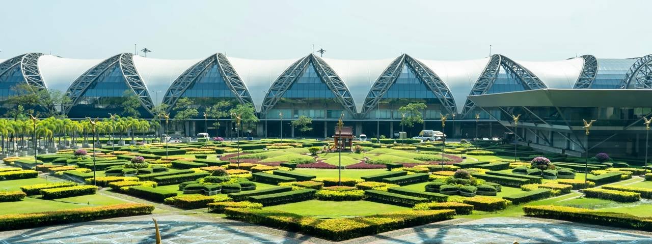 A picturesque garden at Suvarnabhumi Airport, Bangkok.