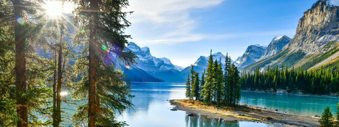 Beautiful Spirit Island in Maligne Lake, Jasper National Park, Alberta, Canada.