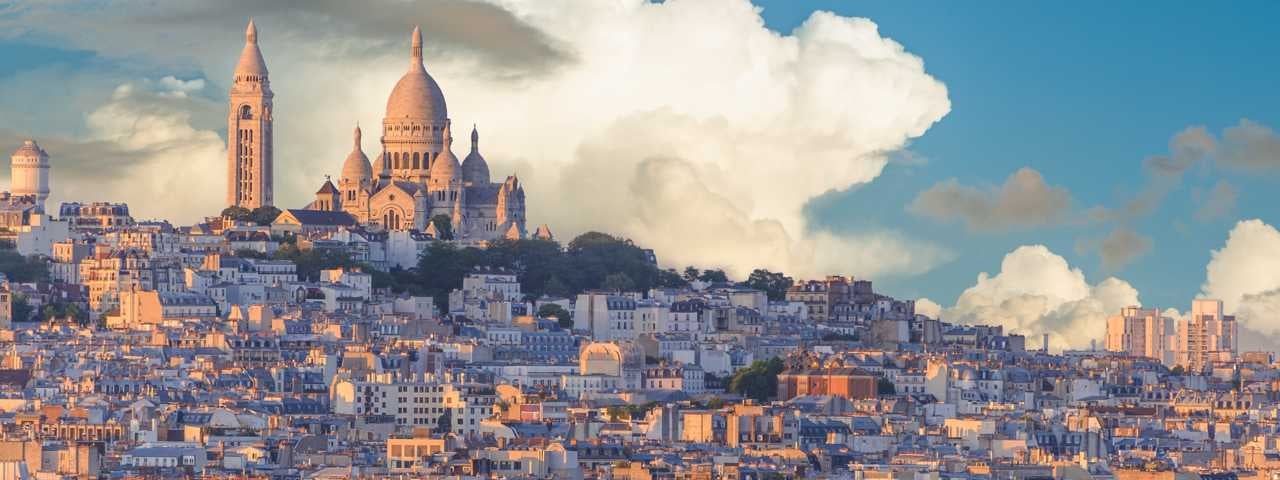 Sacred Heart of Montmartre located on the top of Montmartre hill in Paris, France.