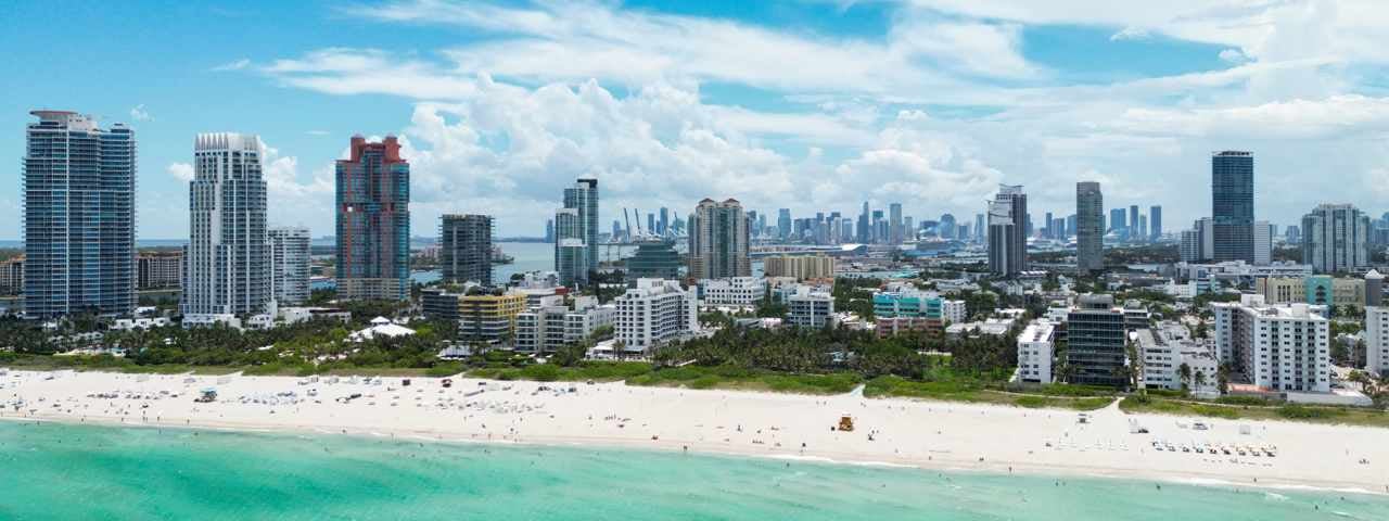Miami Beach with the city in the background on a sunny day