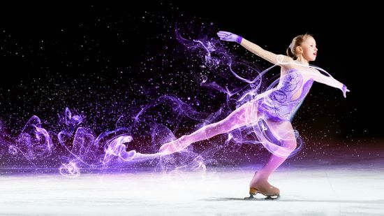 An ice skater in purple.
